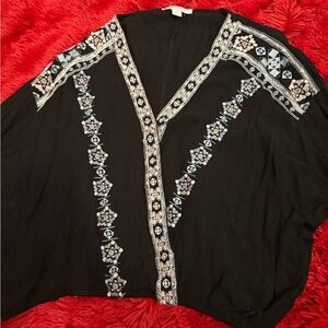 FAVLUX Black Blouse with Blue Embroidery